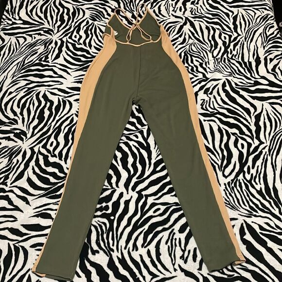 Soleboy race car green two toned jumper ribbed criss cross body suit size large - Picture 2 of 13